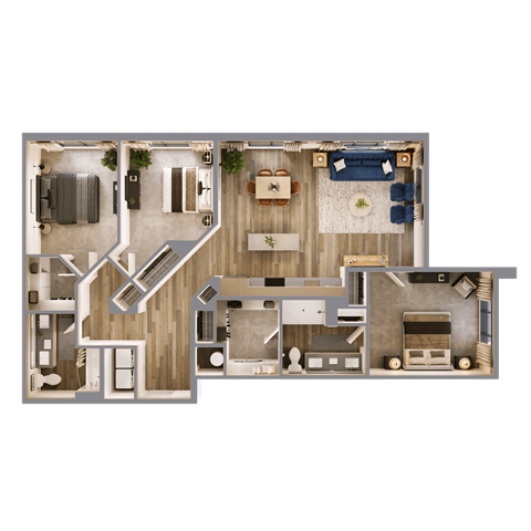 Floor plan for 3 beds, 2 baths, 1424 sqft